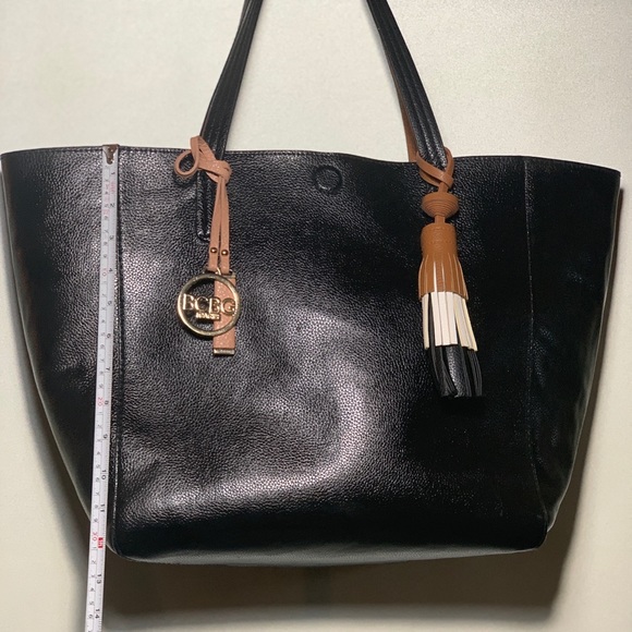 BCBG Large Black Leather Tote - Picture 3 of 6